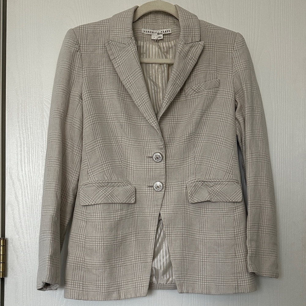 Veronica Beard Tweed Cream Checkered Blazer